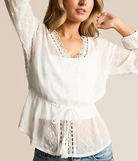 Embroidered Chiffon Peplum Top
