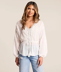 Embroidered Chiffon Peplum Top