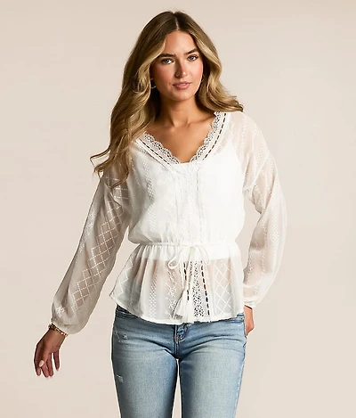 Embroidered Chiffon Peplum Top