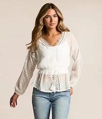 Embroidered Chiffon Peplum Top