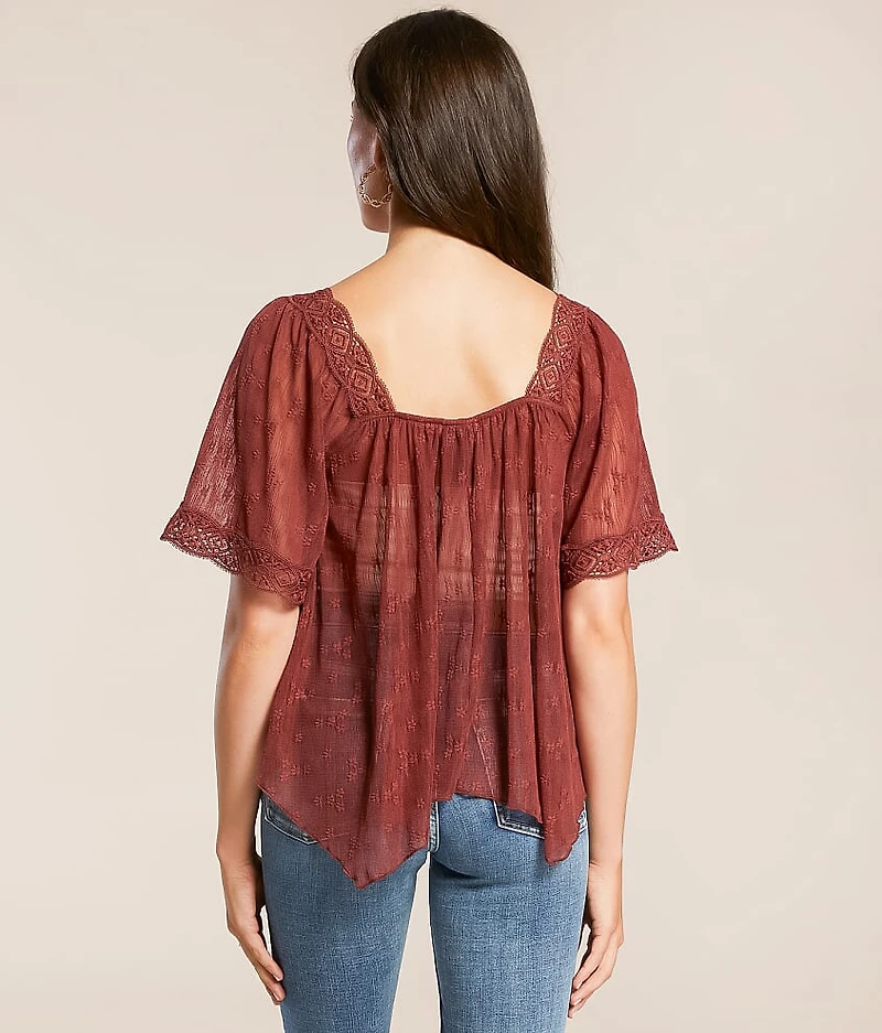 Embroidered Floral Mesh Top