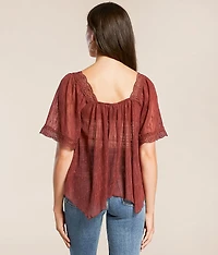 Embroidered Floral Mesh Top