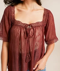 Embroidered Floral Mesh Top
