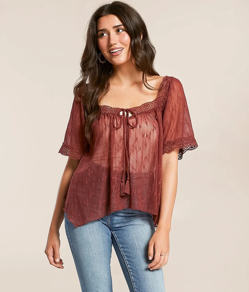 Embroidered Floral Mesh Top