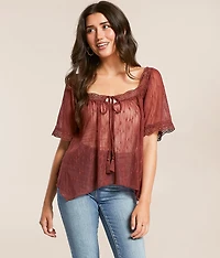 Embroidered Floral Mesh Top