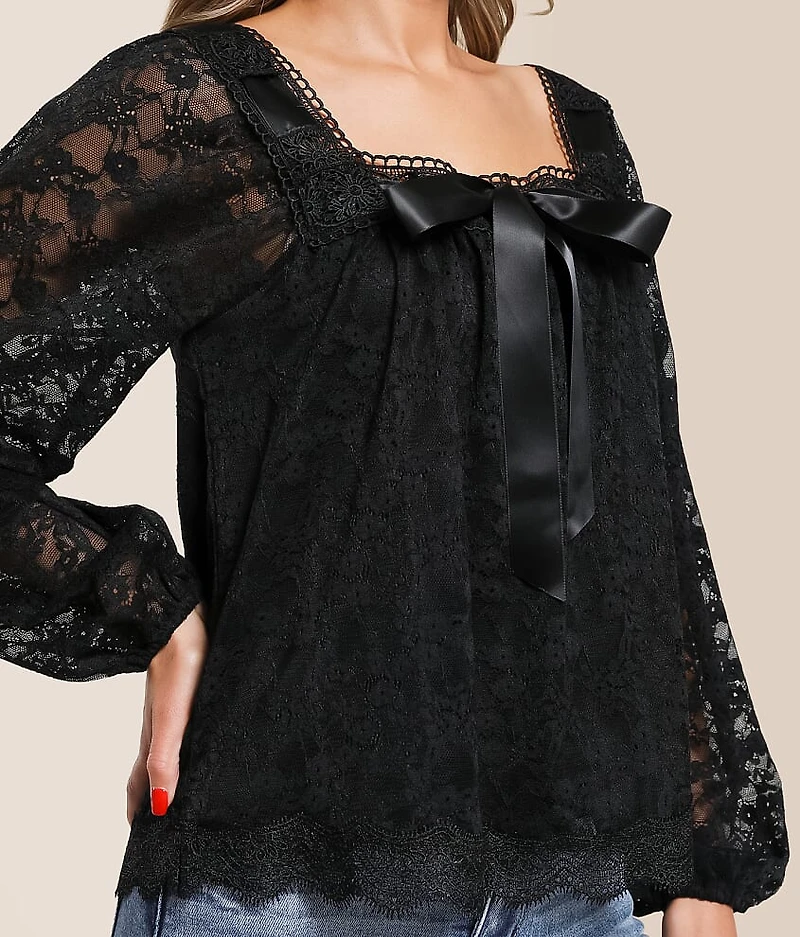 Satin Bow Lace Top