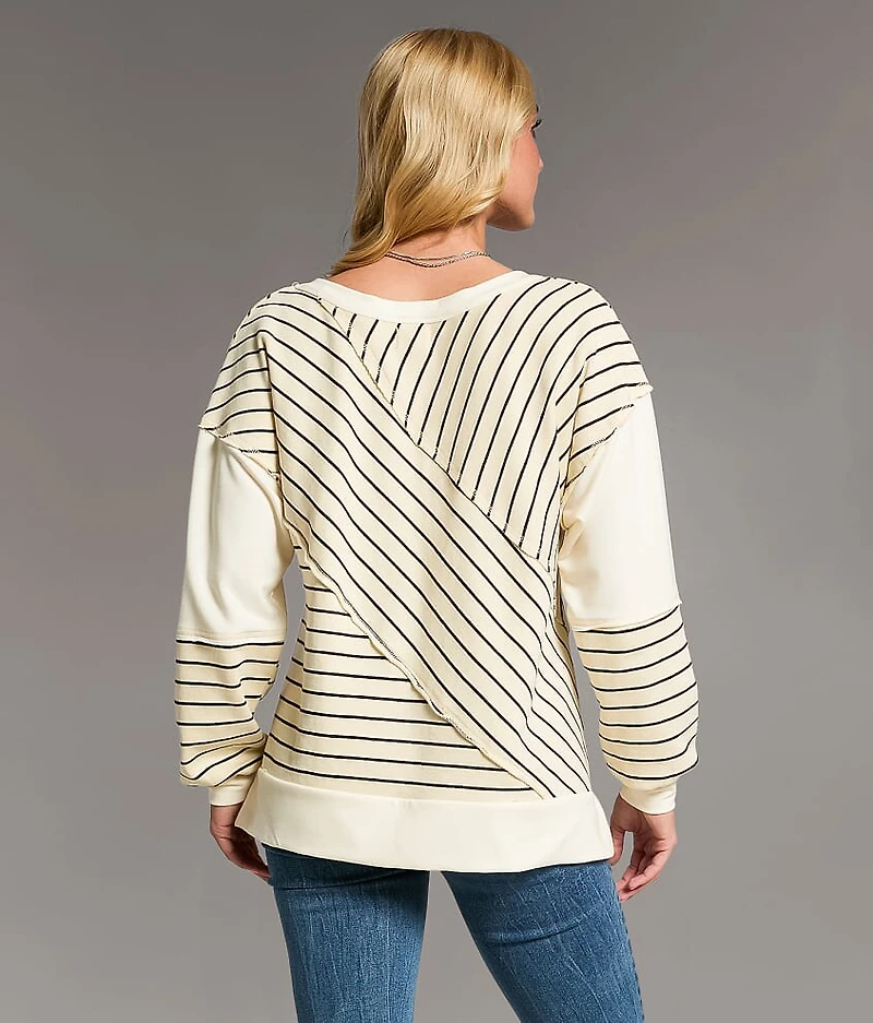 Raw Edge Striped Pullover