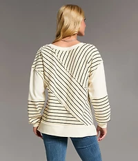 Raw Edge Striped Pullover