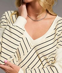 Raw Edge Striped Pullover