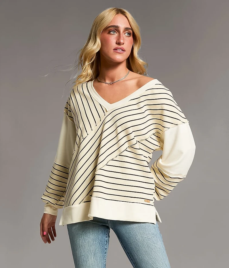 Raw Edge Striped Pullover