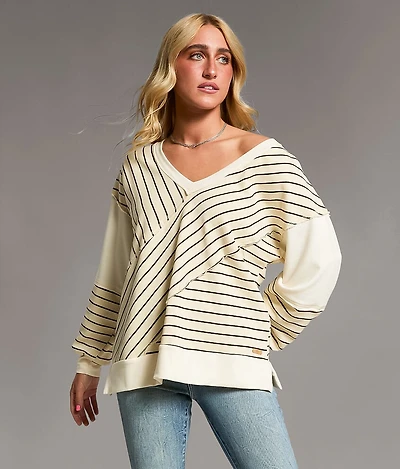 Raw Edge Striped Pullover