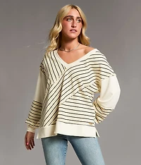 Raw Edge Striped Pullover