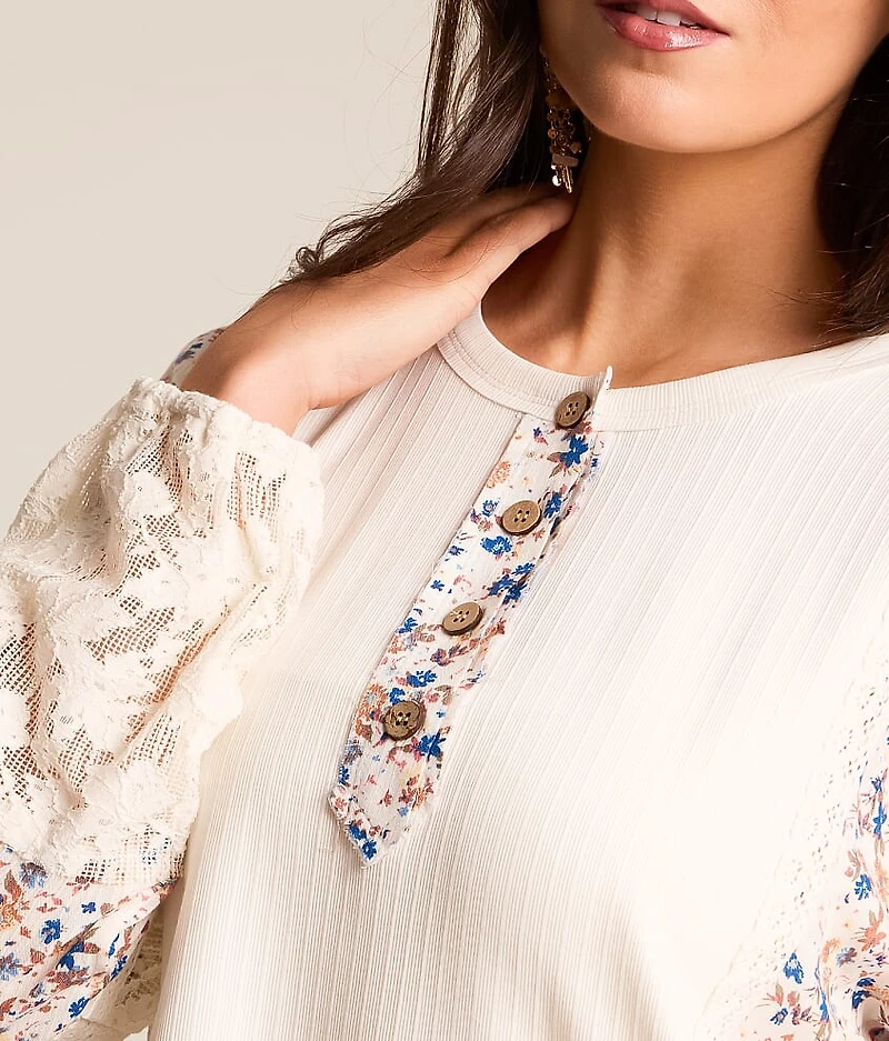 Pieced Floral Henley