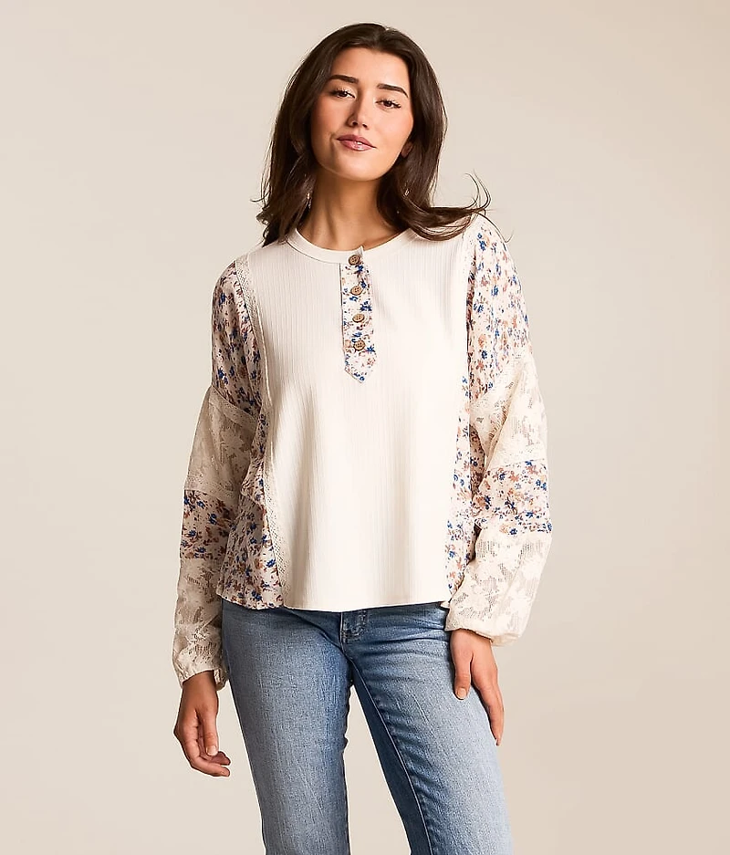 Pieced Floral Henley