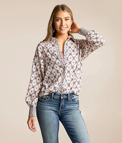 Crinkle Floral Oversized Blouse