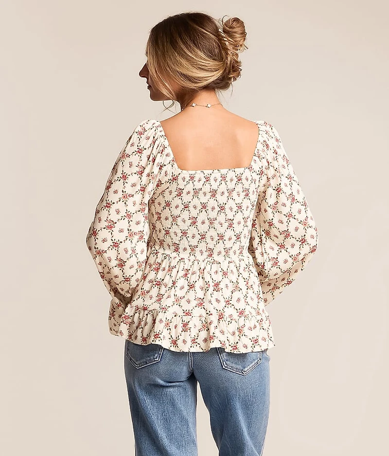 Floral Crinkle Ruffle Top