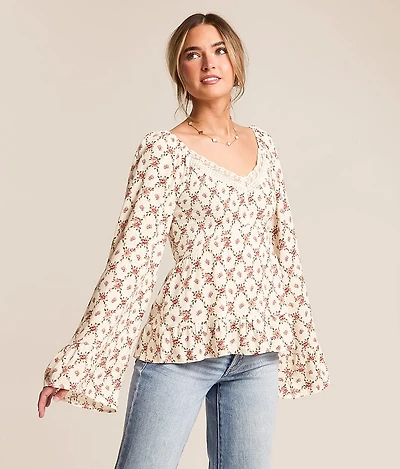 Floral Crinkle Ruffle Top