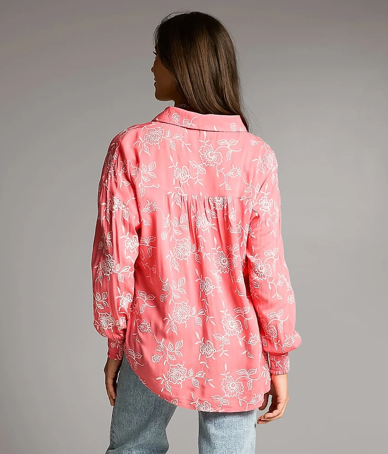 Embroidered Floral Oversized Blouse