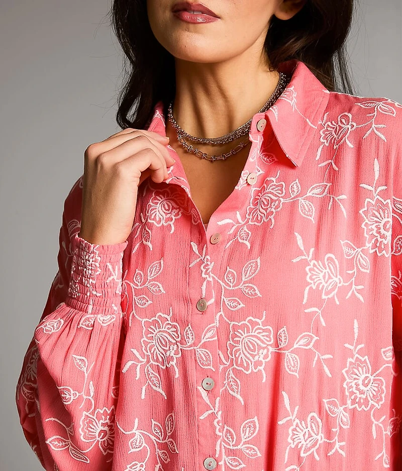 Embroidered Floral Oversized Blouse
