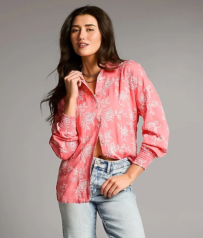 Embroidered Floral Oversized Blouse