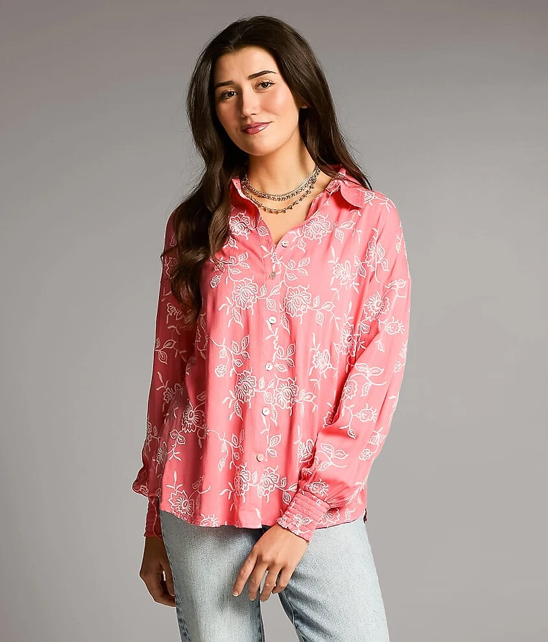 Embroidered Floral Oversized Blouse