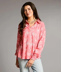 Embroidered Floral Oversized Blouse
