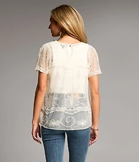 Embroidered Mesh Top