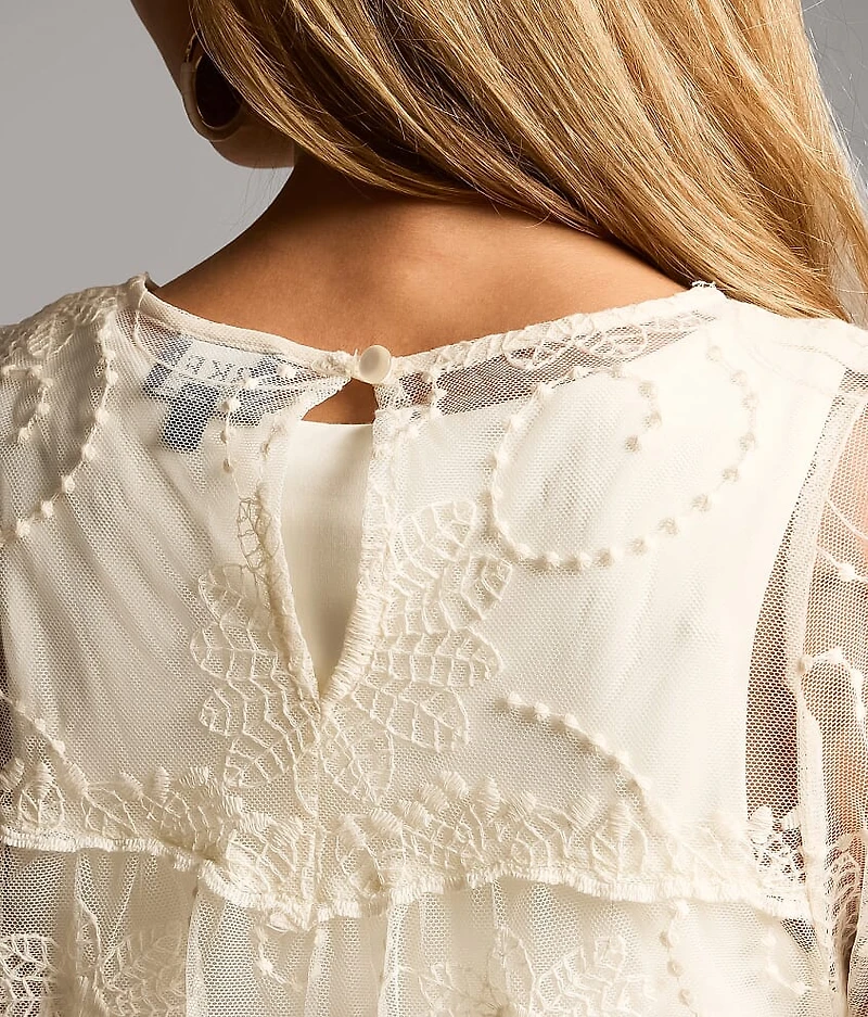 Embroidered Mesh Top