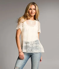 Embroidered Mesh Top