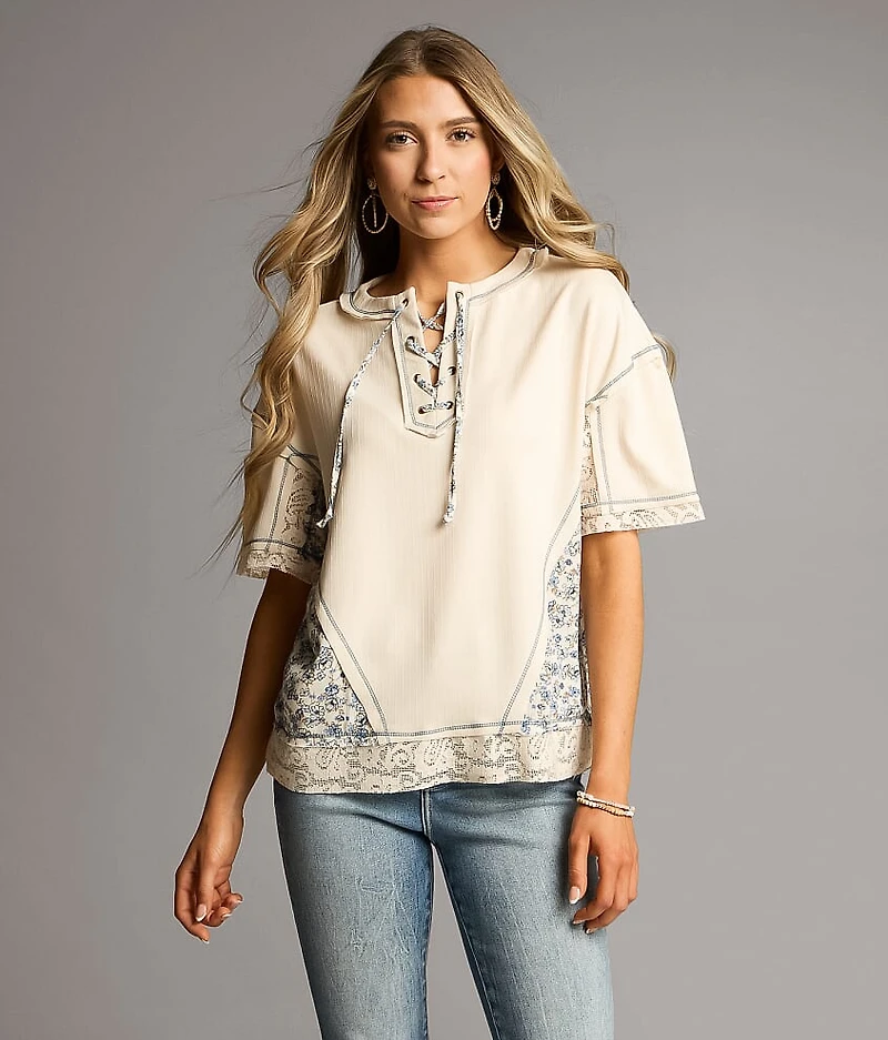 Floral Lace-Up Top