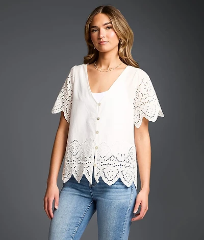 Refined Edit - Embroidered Eyelet Blouse