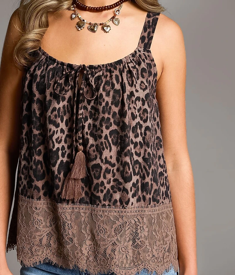 Leopard Print Textured Tank Top