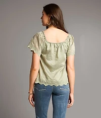 Floral Embroidered Bow Top