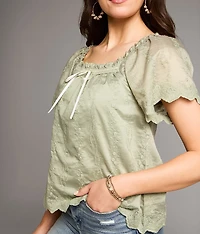 Floral Embroidered Bow Top