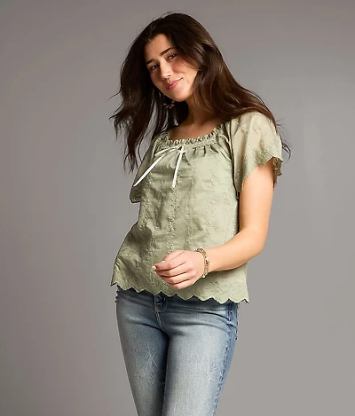 Floral Embroidered Bow Top