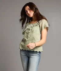 Floral Embroidered Bow Top