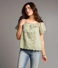 Floral Embroidered Bow Top