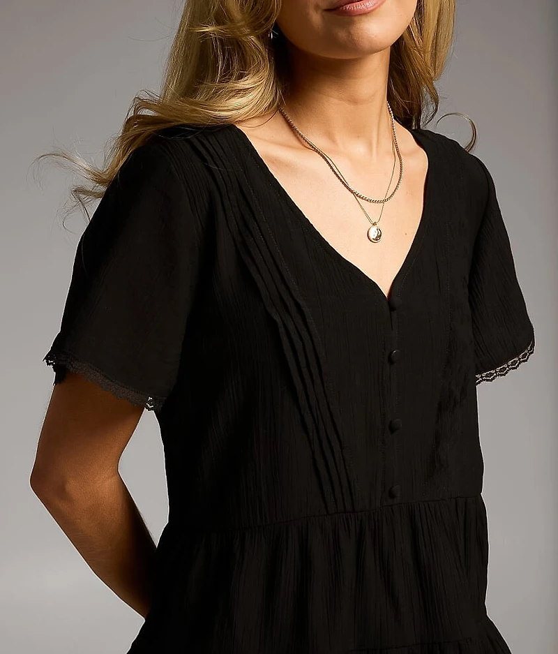 Crochet Trim Ruffle Top