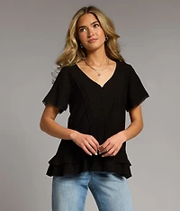 Crochet Trim Ruffle Top