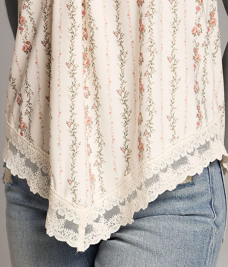 Floral Striped High Neck Tank Top