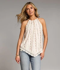 Floral Striped High Neck Tank Top