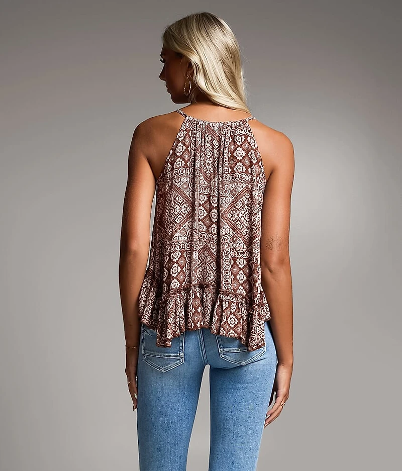 Printed Ruffle Tank Top