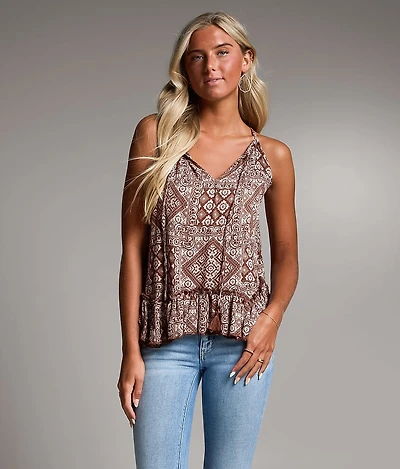 Printed Ruffle Tank Top