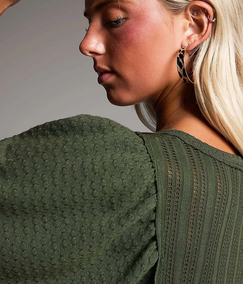 Mixed Stitch Henley Top