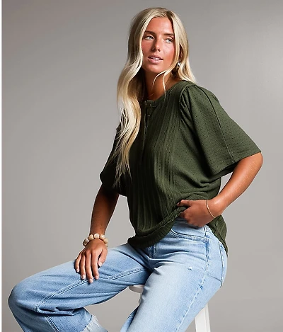 Mixed Stitch Henley Top