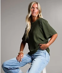 Mixed Stitch Henley Top