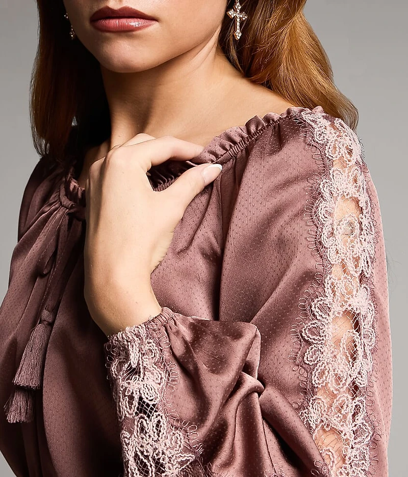 Lace Trim Peplum Top