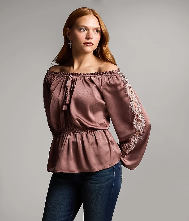Lace Trim Peplum Top