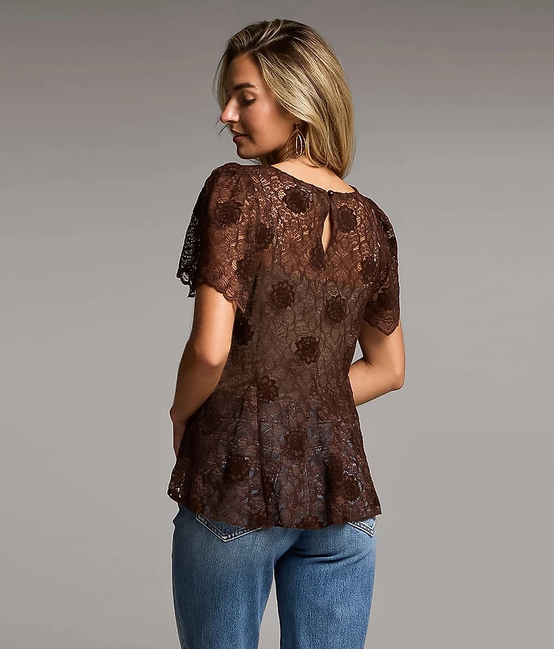 Pleated Floral Lace Top