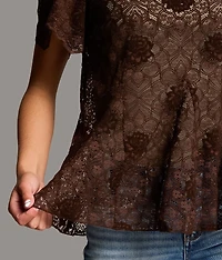 Pleated Floral Lace Top